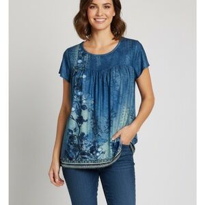 FANTASLOOK Floral Tunic Top, Women’s L, Medium Blue